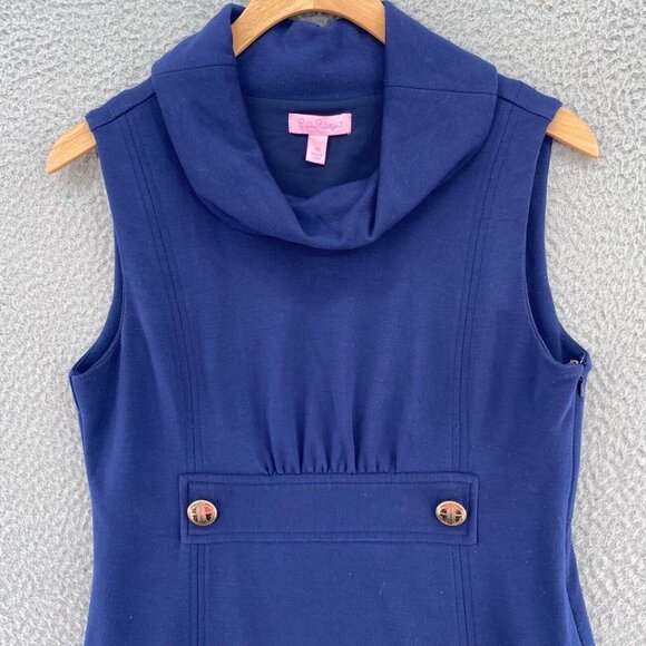 Lilly Pulitzer Dress Womens Extra Small Finn Navy Ponte Cowl Neck Shift Stretch - Picture 3 of 11